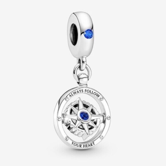 Pandora Silver Charm with Blue Gemstone - Picture 1 of 3